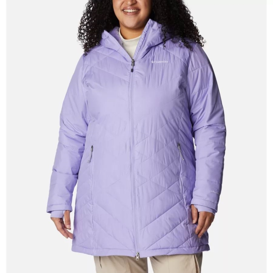 女性用ヘブンリー ロング フード付きジャケット プラス サイズ つや消しパープル コロンビア