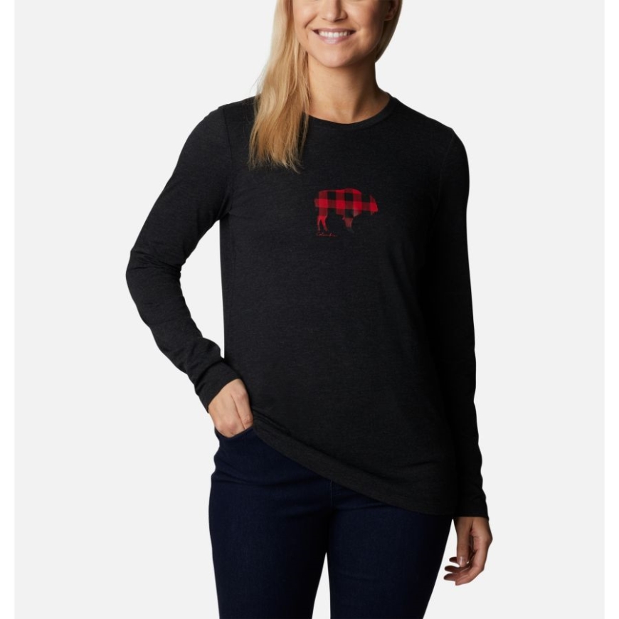 レディース ヒドゥン ヘブン ロング スリーブ Tシャツ コロンビア ブラック ヘザー/レンジ ローミング プリント