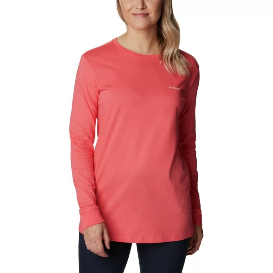 レディースノースカスケードバックグラフィックロングスリーブTシャツブラッシュピンク/スタンプステンシルコロンビア