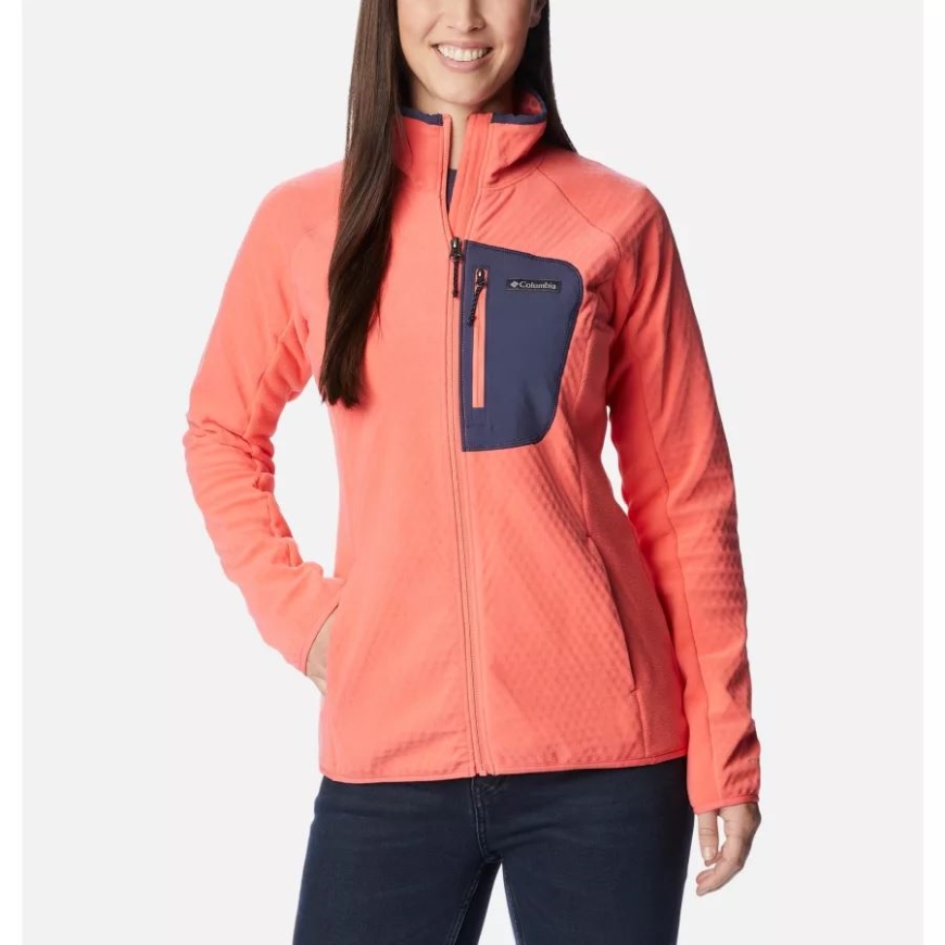 レディース アウトドア トラック フルジップ フリース ジャケット コロンビア ブラッシュ ピンク/ピーチ ブロッサム
