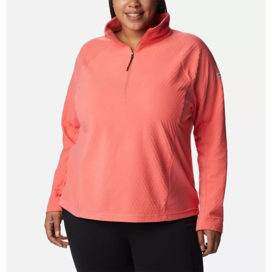女性用見落としパス ハーフジップ プラスサイズ コロンビア ブラッシュ ピンク