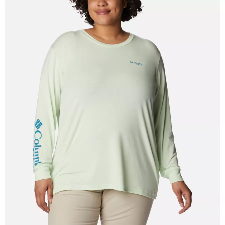 女性用 Pfg スラック ウォーター グラフィック ロング スリーブ シャツ プラス サイズ コロンビア ライト ライム/サイプレス グラデーション