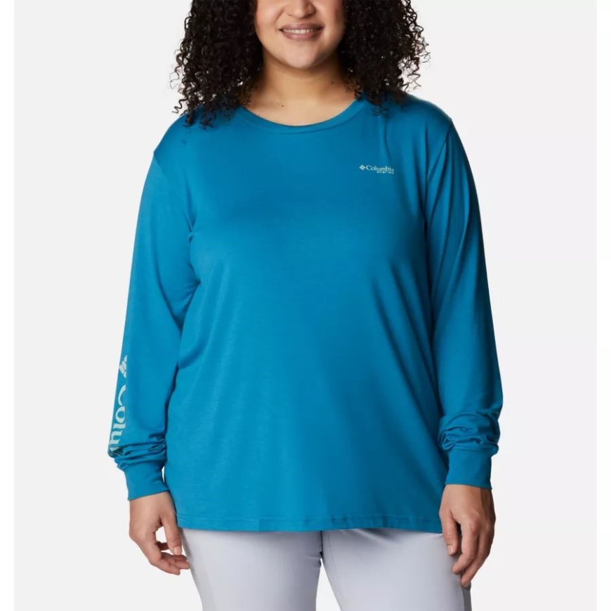 レディース Pfg スラック ウォーター グラフィック ロング スリーブ シャツ プラス サイズ ディープ マリン/ライト ライム グラデーション コロンビア