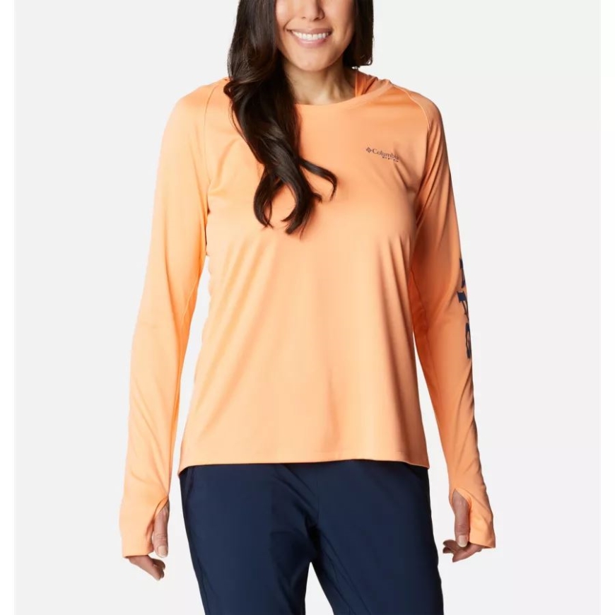 ウィメンズ Pfg タイダル ティー パーカー ブライト ネクター/カーボン ロゴ コロンビア