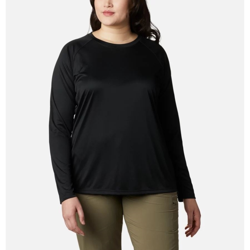 ウィメンズ Pfg タイダル ティー Ii ロングスリーブ プラスサイズ ブラック/シーラス グレー ロゴ コロンビア