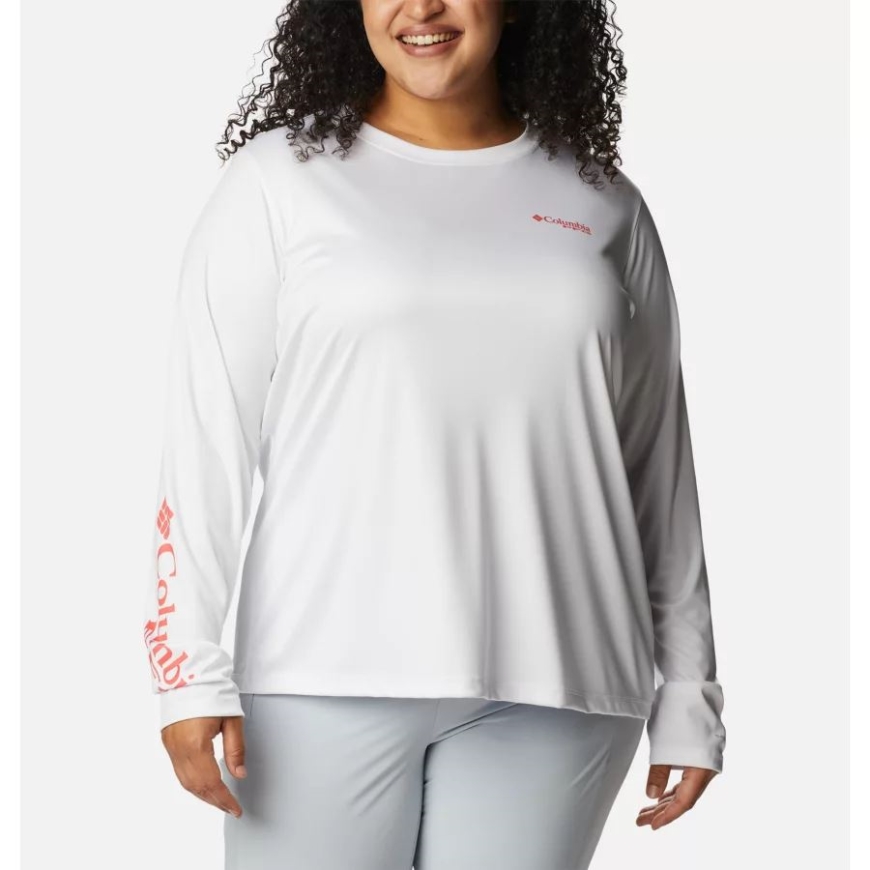 レディース Pfg タイダル ティー アイランド タイム ロング スリーブ シャツ プラス サイズ コロンビア ホワイト/ネオン サンライズ