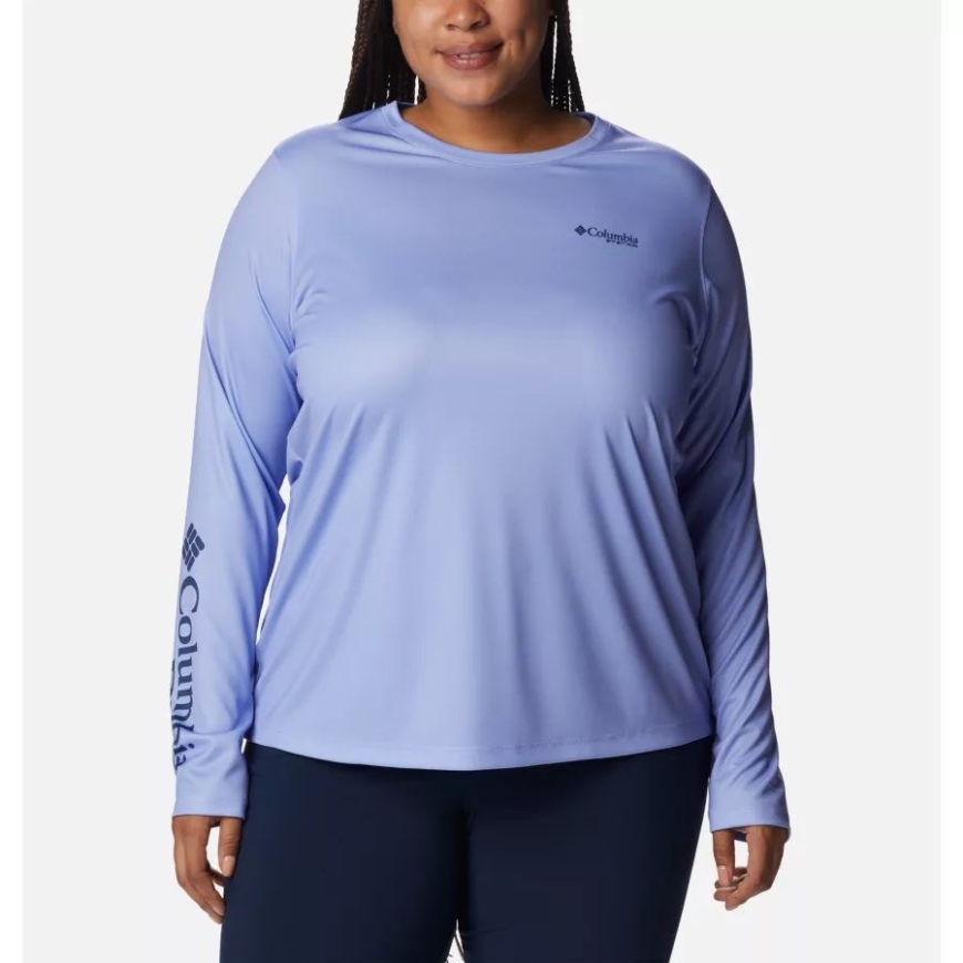 レディース Pfg タイダル ティー セイルフィッシュ フレア ロング スリーブ シャツ プラス サイズ セレニティ/カーボン オーロラ フィッシュ コロンビア