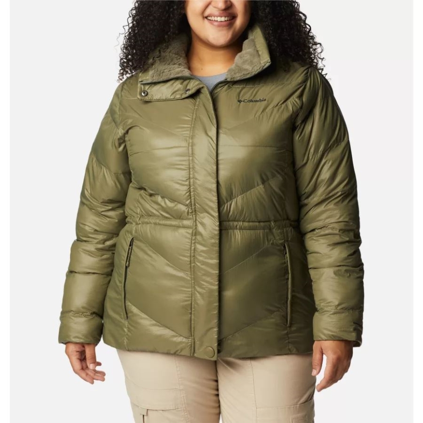 レディース ピーク トゥ パーク II 断熱フード付きジャケット プラス サイズ コロンビア ストーン グリーン ガンメタル