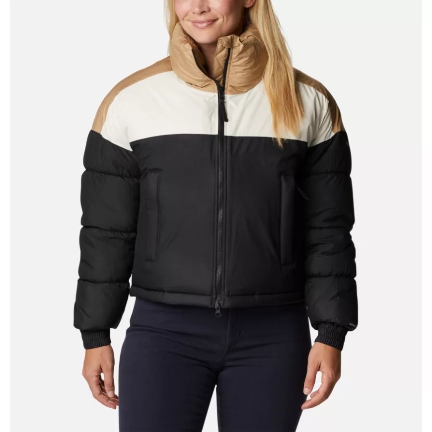 レディース パイク レイク インサレーテッド クロップド パファー ジャケット コロンビア ブラック/チョーク/ビーチ