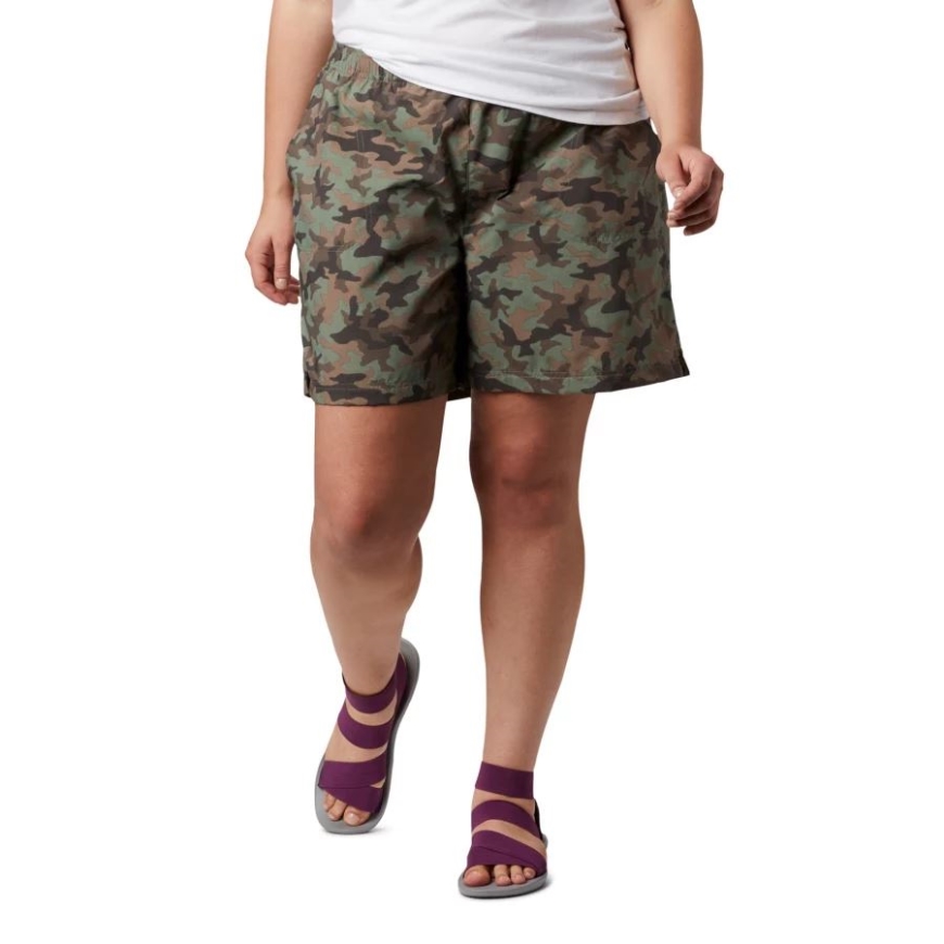 レディース サンディ リバー II プリント ショーツ プラス サイズ ヒノキ カモ プリント コロンビア