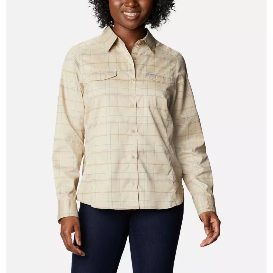 レディース シルバー リッジ ライト プレイド シャツ フォッシル グリッド ライン コロンビア