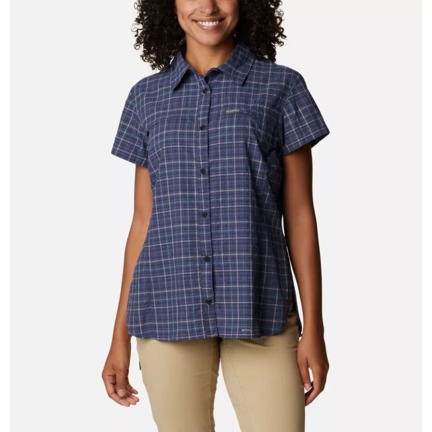 女性用シルバーリッジノベルティ半袖シャツ夜行性標高グリッドコロンビア