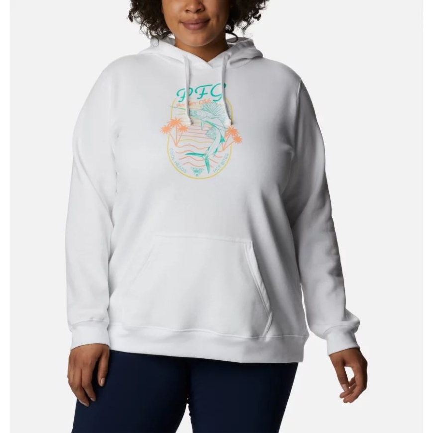 レディース スラック ウォーター グラフィック パーカー プラスサイズ コロンビア ホワイト/エレクトリック ターコイズ