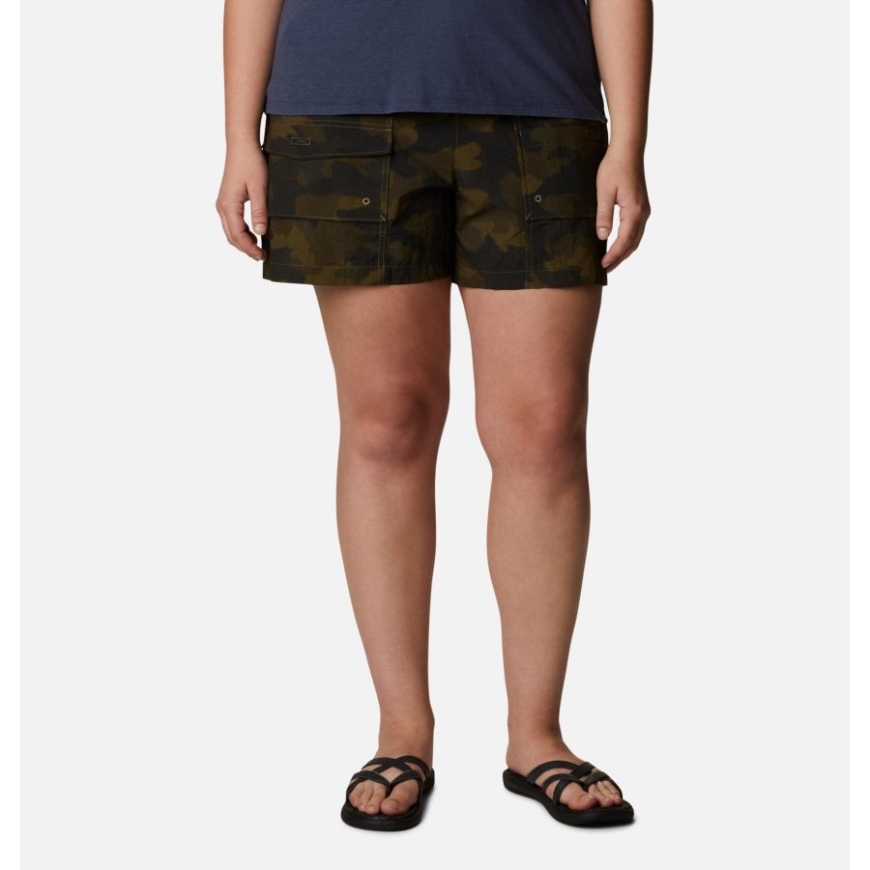 レディース サマードライ カーゴショーツ プラスサイズ コロンビア ストーン グリーン スポテッド カモ