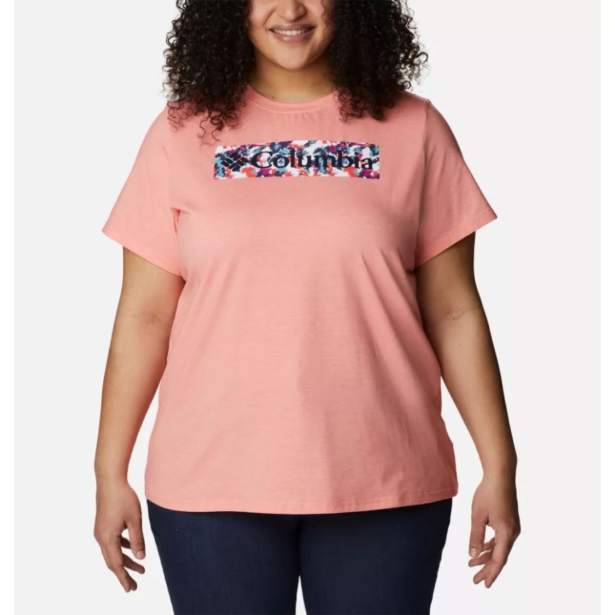 レディース サン トレック グラフィック Tシャツ プラスサイズ コロンビア サンゴ礁ヘザー/台風 ブルーム フレーム