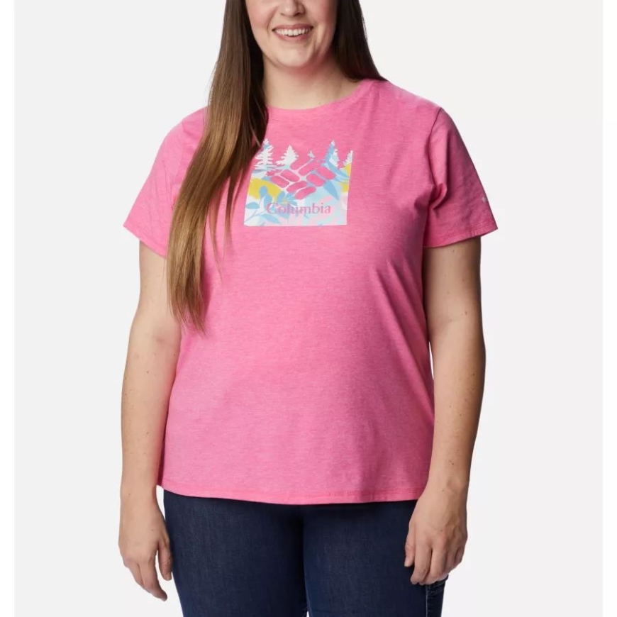 レディース サン トレック グラフィック Tシャツ プラスサイズ ワイルド ゼラニウム Hthr/樹上渦巻き Grx コロンビア