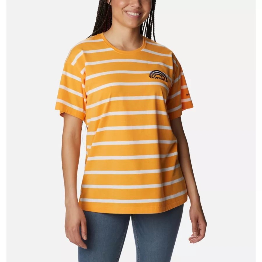 レディース サントレック オーバーサイズ Tシャツ コロンビア マンゴー サンライズ ストライプ