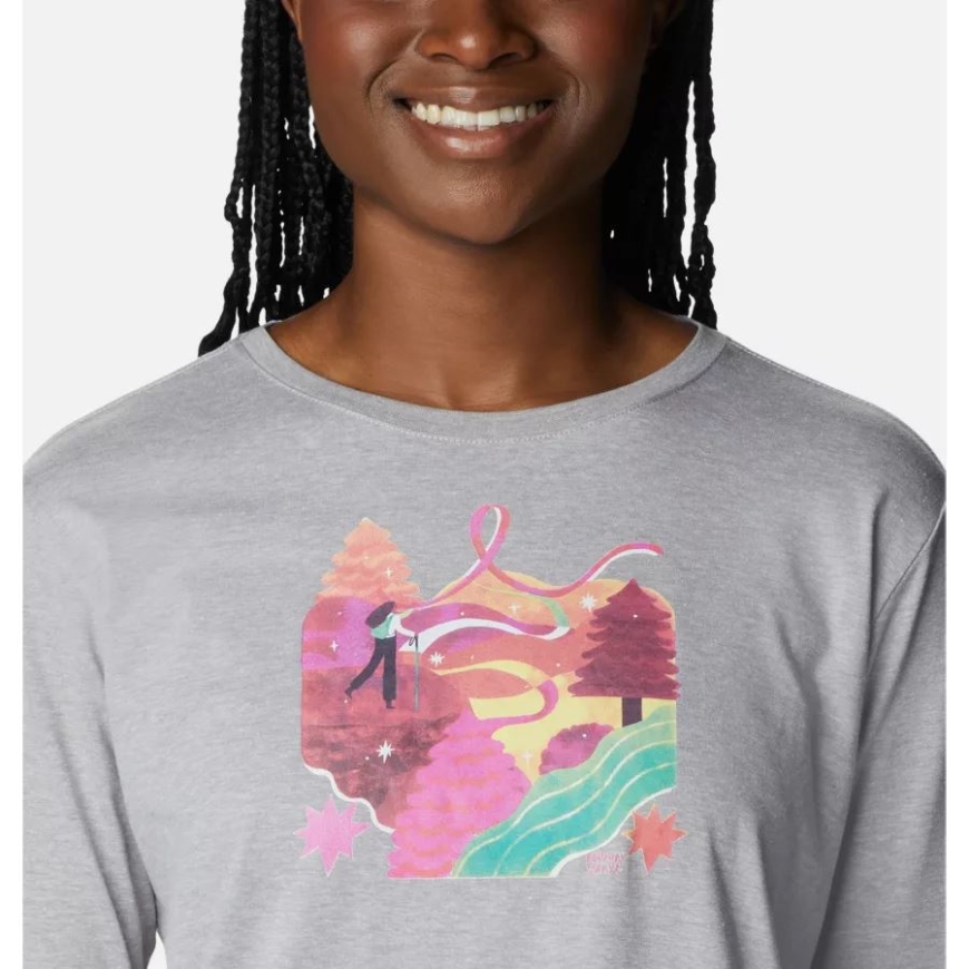 ウィメンズ テスト済み タフ イン ピンク グラフィック ロング スリーブ ティー Ii コロンビア グレー ヘザー/ラブイズ リボン コロンビア