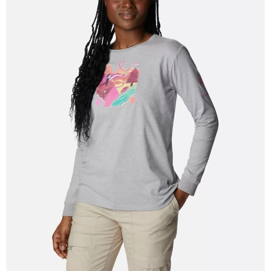 ウィメンズ テスト済み タフ イン ピンク グラフィック ロング スリーブ ティー Ii コロンビア グレー ヘザー/ラブイズ リボン コロンビア