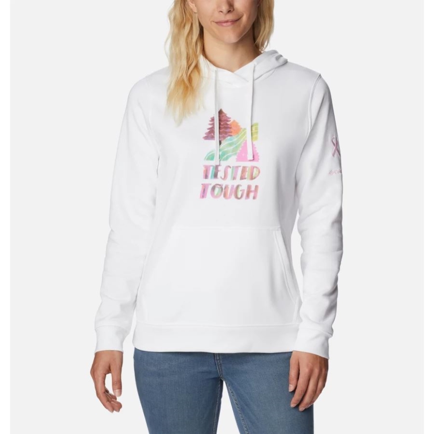 ピンクのパーカーで女性のテストされたタフな白いloveis Ttipのロゴコロンビア