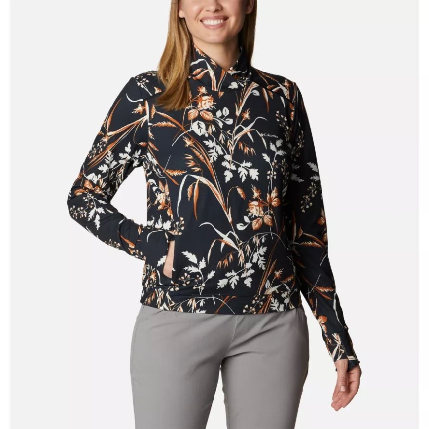 レディース ウィークエンド アドベンチャー プルオーバー ブラック フォールグラス プリント コロンビア