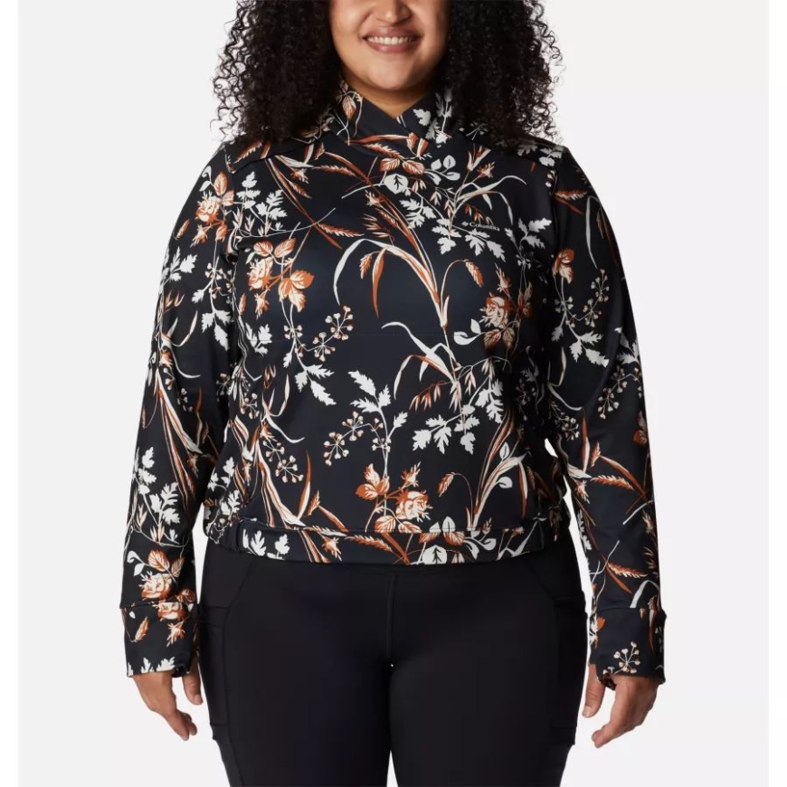 レディース ウィークエンド アドベンチャー プルオーバー プラスサイズ ブラック フォールグラス プリント コロンビア