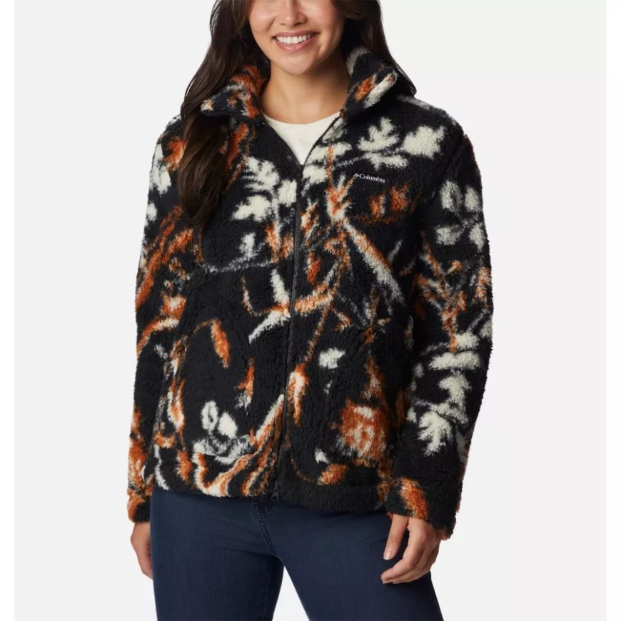 レディース ウィンター パス シェルパ フルジップ ジャケット コロンビア ブラック フォールグラス プリント