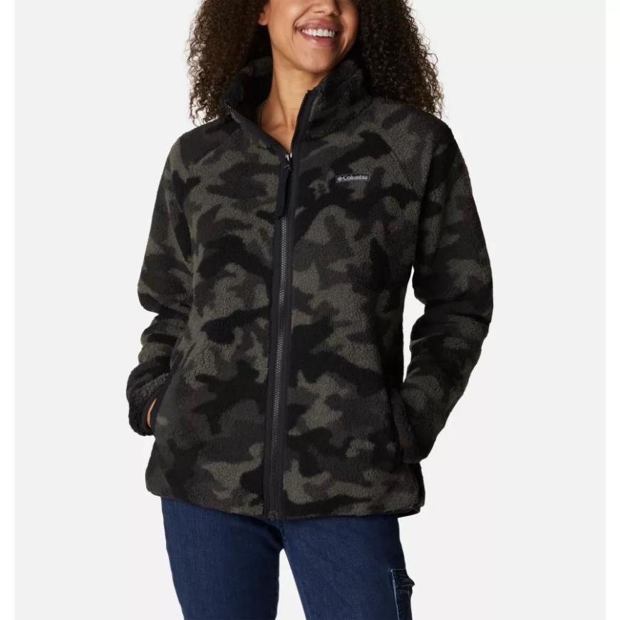 女性の冬の暖かさヘビーウェイト フリース コロンビア ブラック カモ